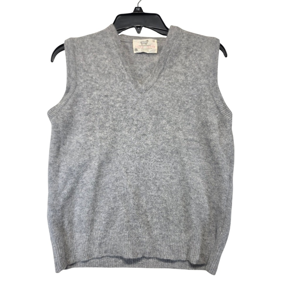 Lord Jeff Vintage Gray 100% Lambswool V-Neck Sweater Vest Made in USA Medium